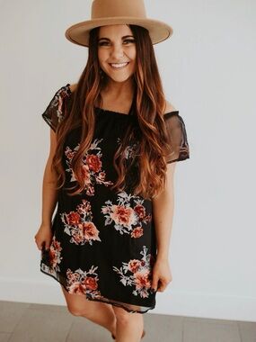 Xhilaration Black Floral Off-Shoulder Mini Dress